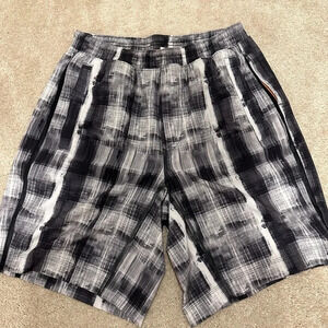 Lululemon Short Mens M Medium Gray Black Crosshatch Linerless Pockets Stretch